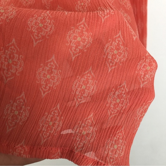 Sundance 100% Silk Ruffle Blouse Long Sleeves Scoop Neck Semi Sheer Orange Fairy - Picture 7 of 8